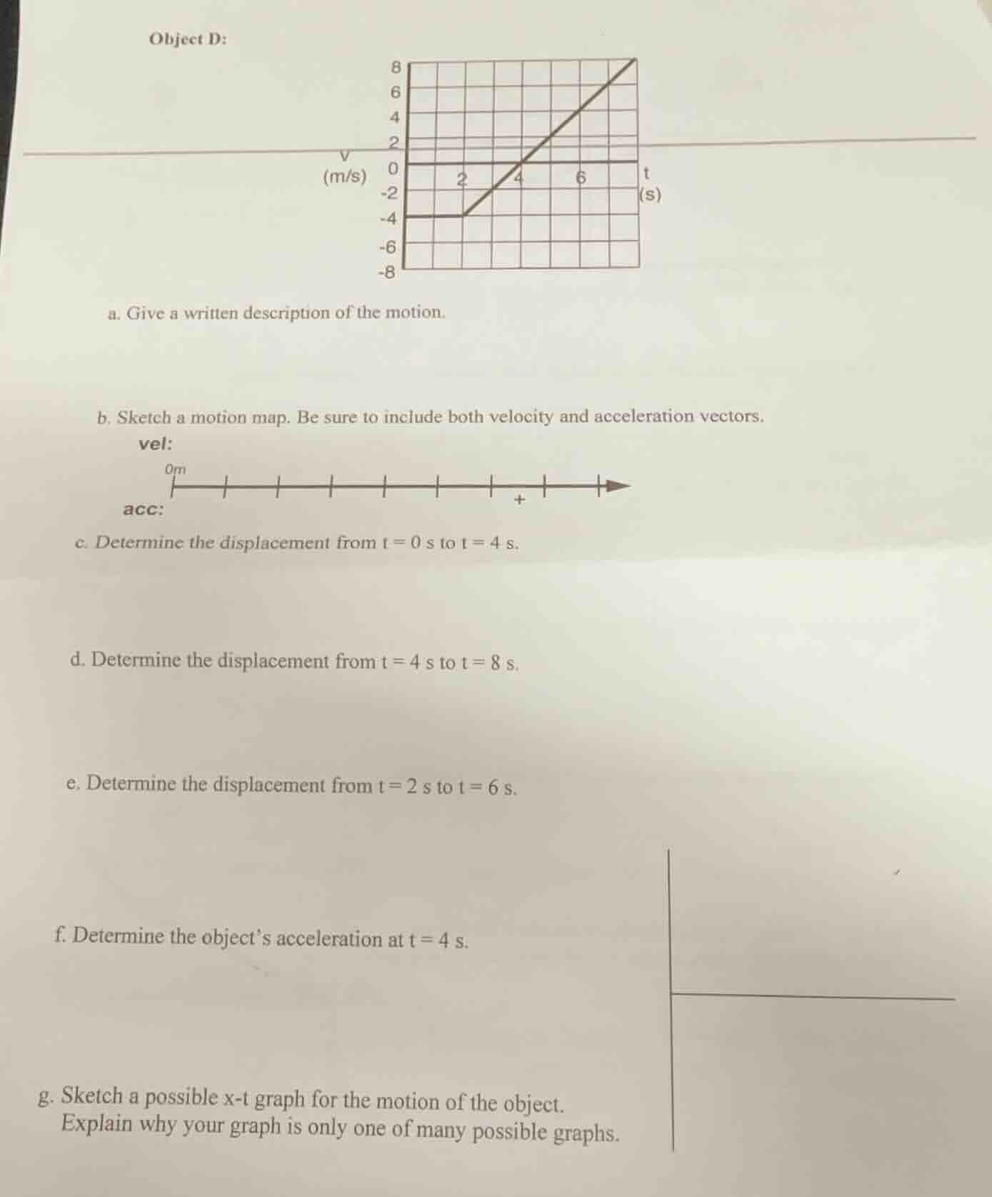 object d: graph of velocity - time for object d: velocity (m/s) on y - …