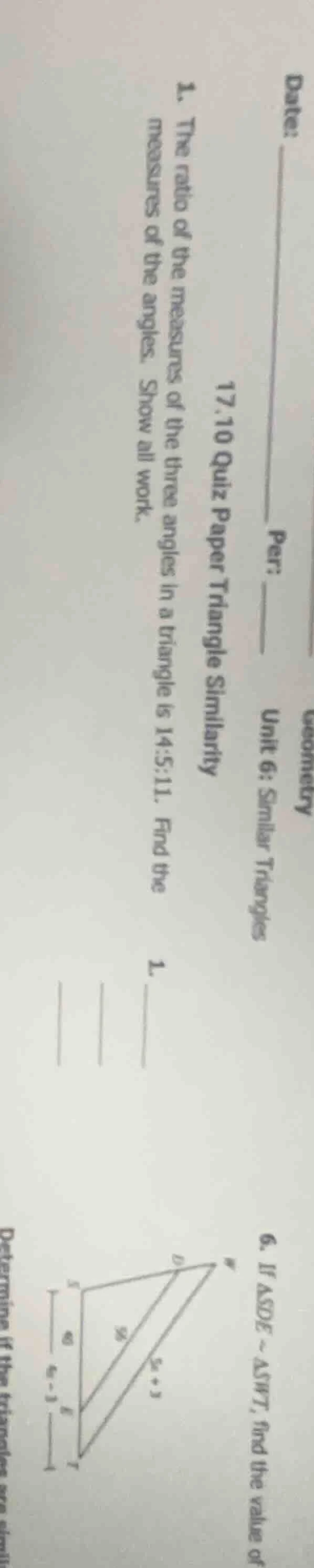 1. the ratio of the measures of the three angles in a triangle is 14:5:…