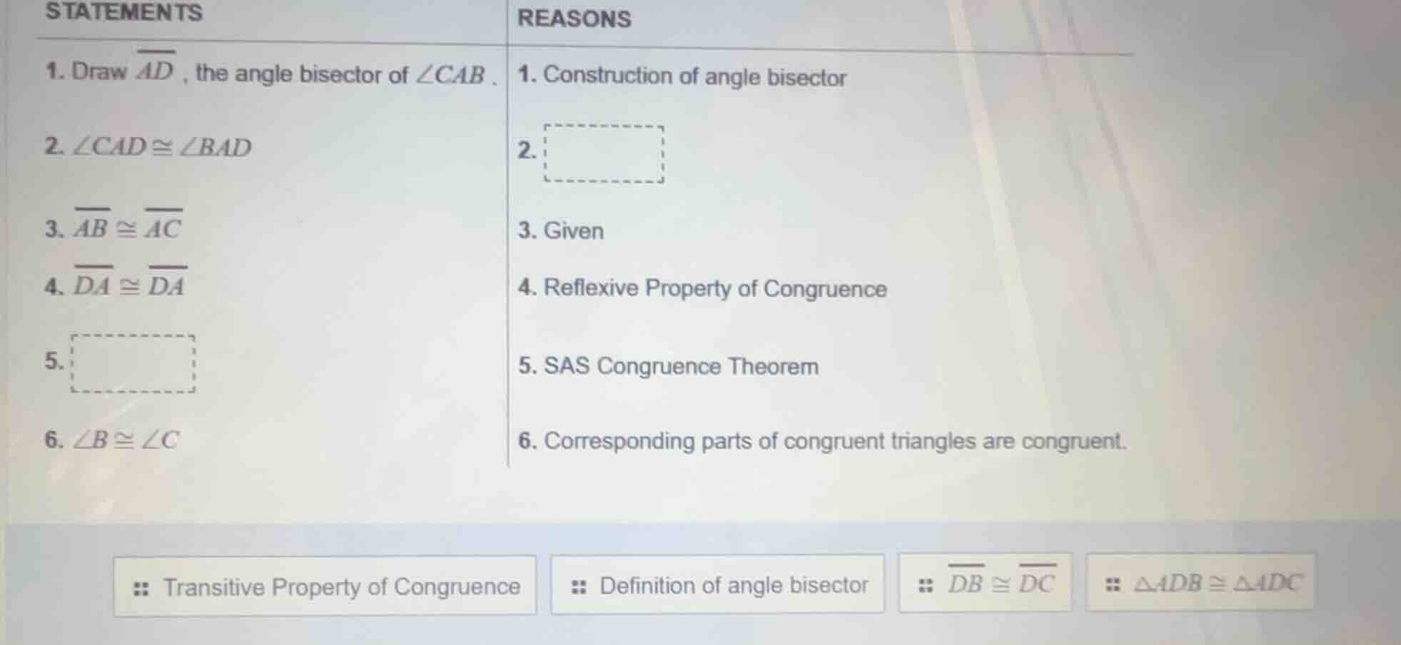 statements 1. draw \\(\\overline{ad}\\), the angle bisector of \\(\\ang…