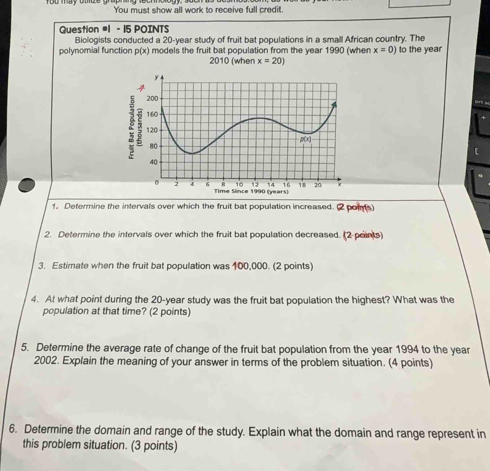 you must show all work to receive full credit. question #1 - 15 points …