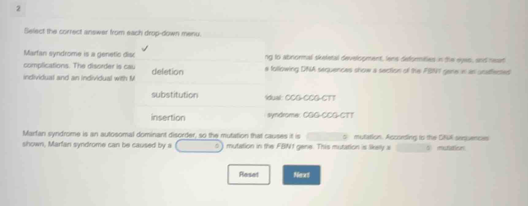 2 select the correct answer from each drop - down menu. marfan syndrome…