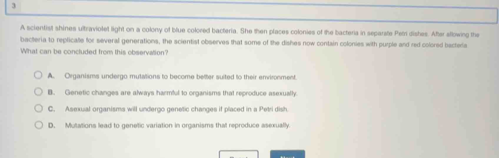 3 a scientist shines ultraviolet light on a colony of blue colored bact…