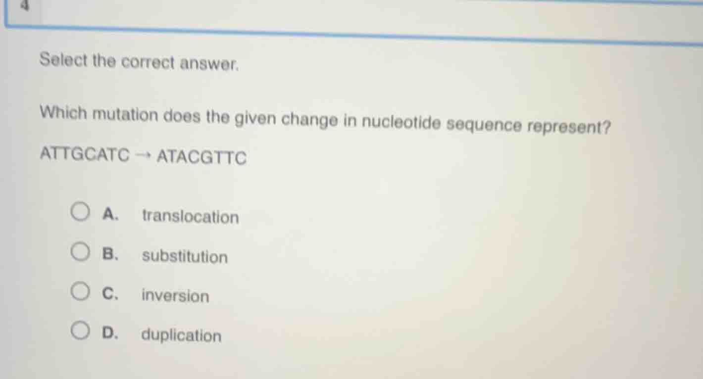 select the correct answer. which mutation does the given change in nucl…
