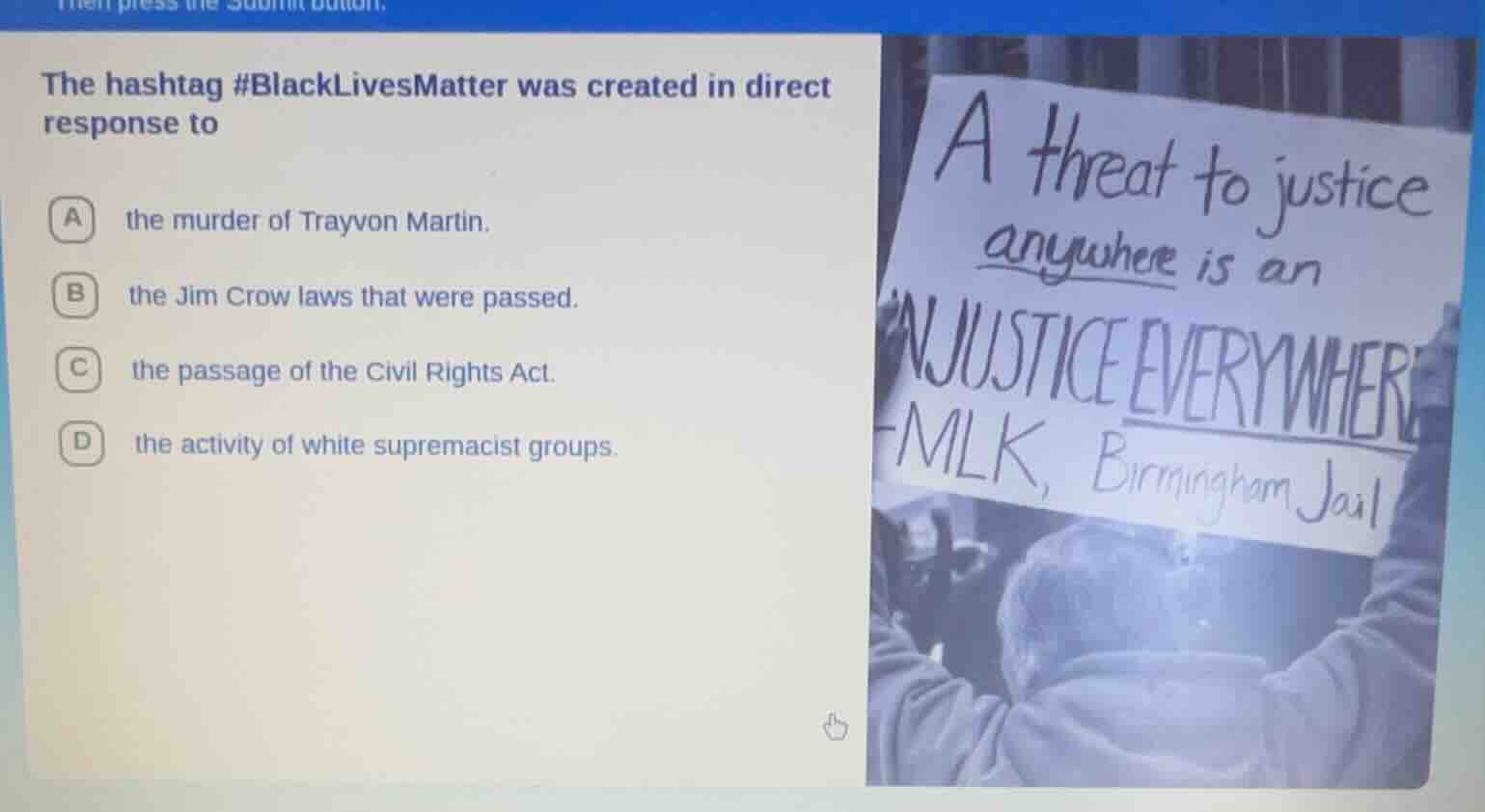 the hashtag #blacklivesmatter was created in direct response to a the m…