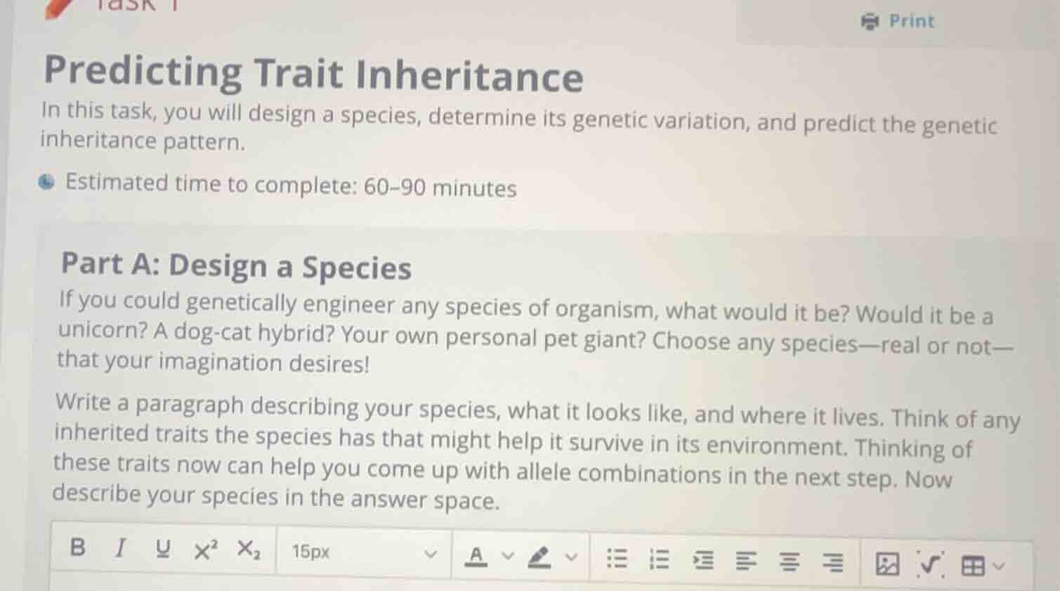predicting trait inheritance in this task, you will design a species, d…