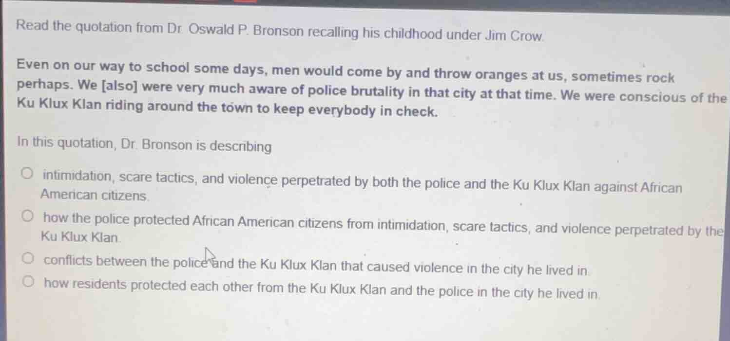 read the quotation from dr oswald p. bronson recalling his childhood un…