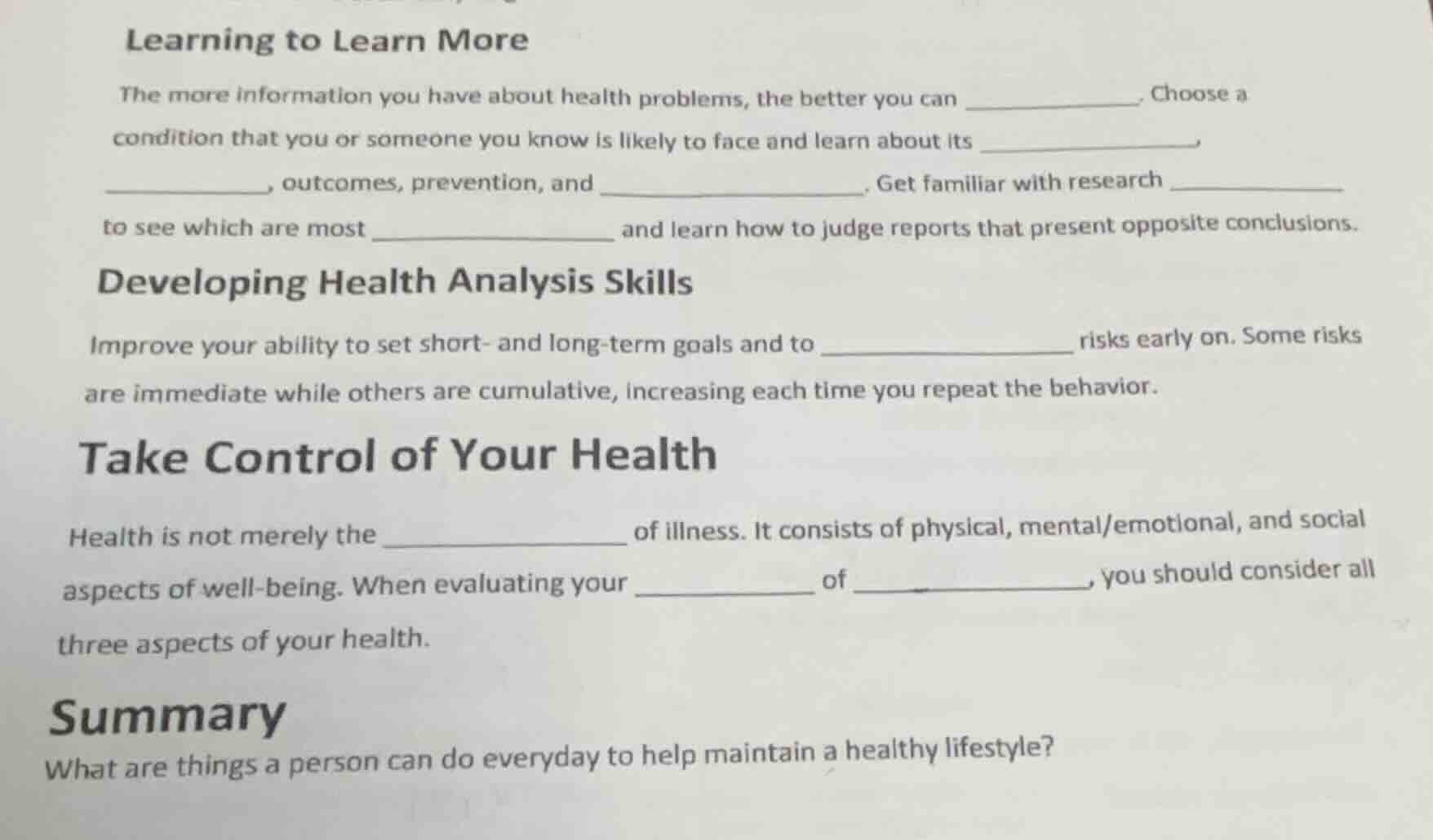 learning to learn more the more information you have about health probl…