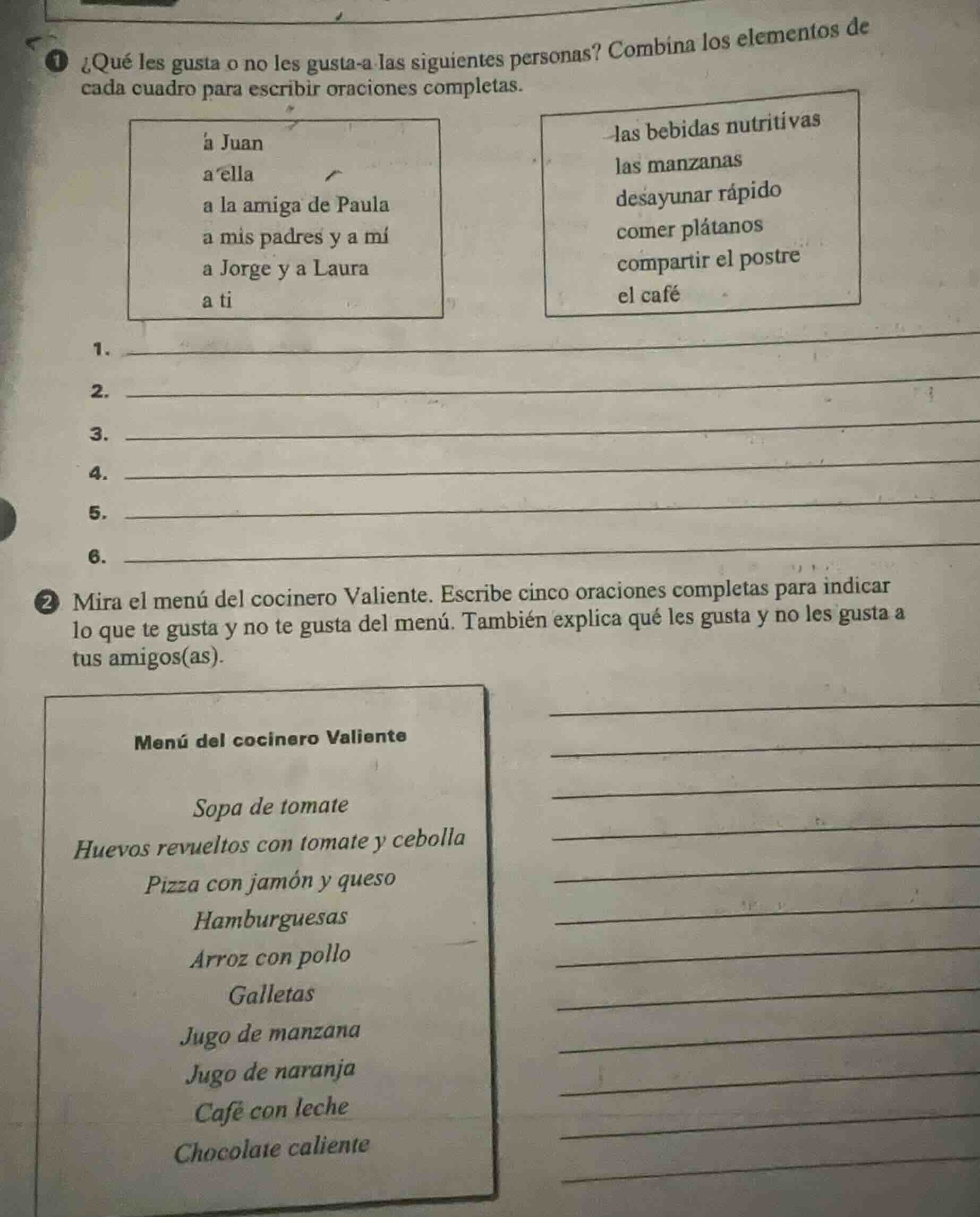 1 ¿qué les gusta o no les gusta-a las siguientes personas? combina los …