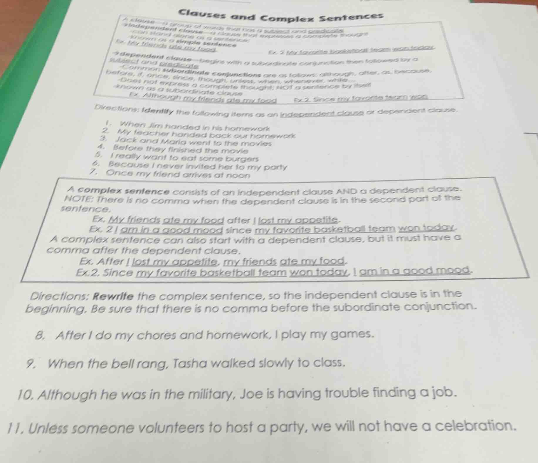 clauses and complex sentences a clause—a group of words that has a subj…