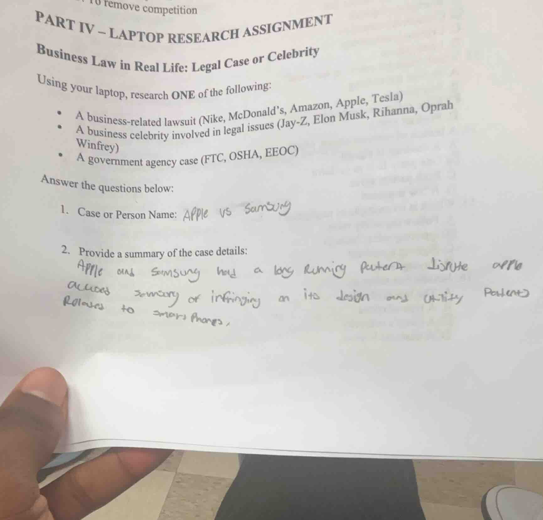 part iv - laptop research assignment business law in real life: legal c…