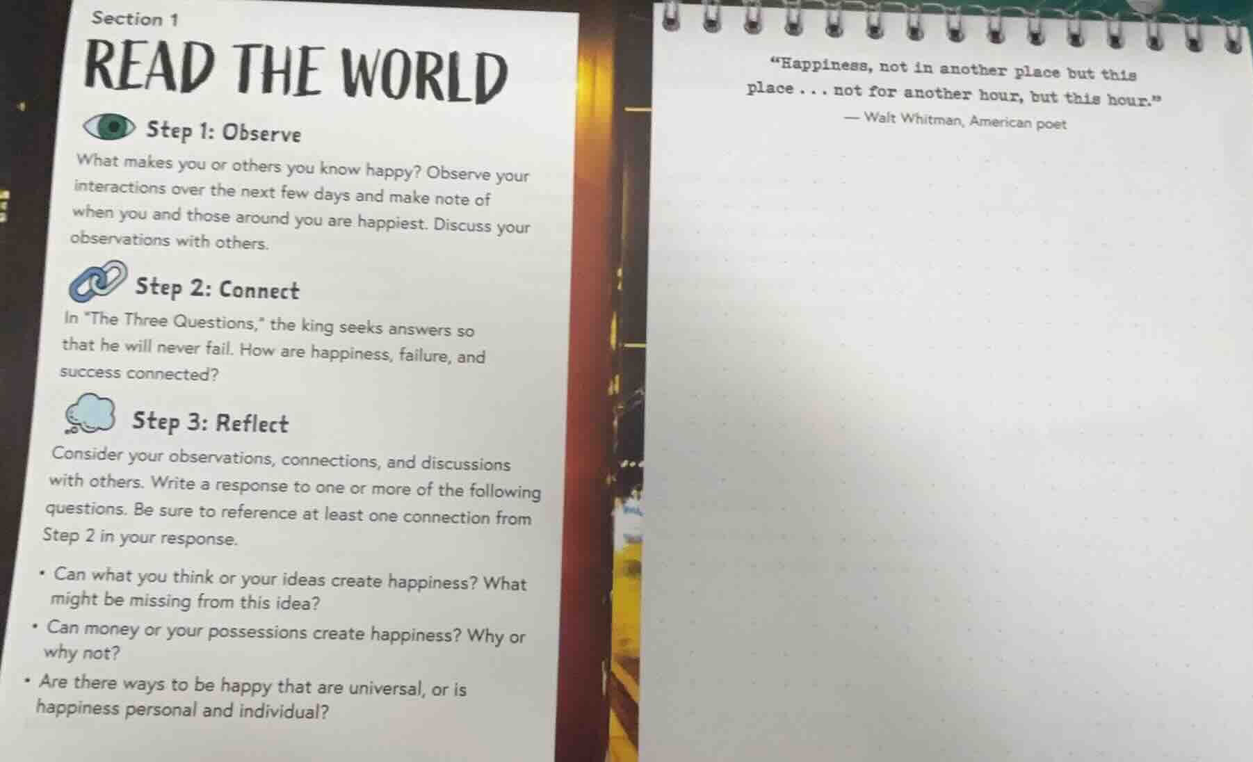 section 1 read the world step 1: observe what makes you or others you k…