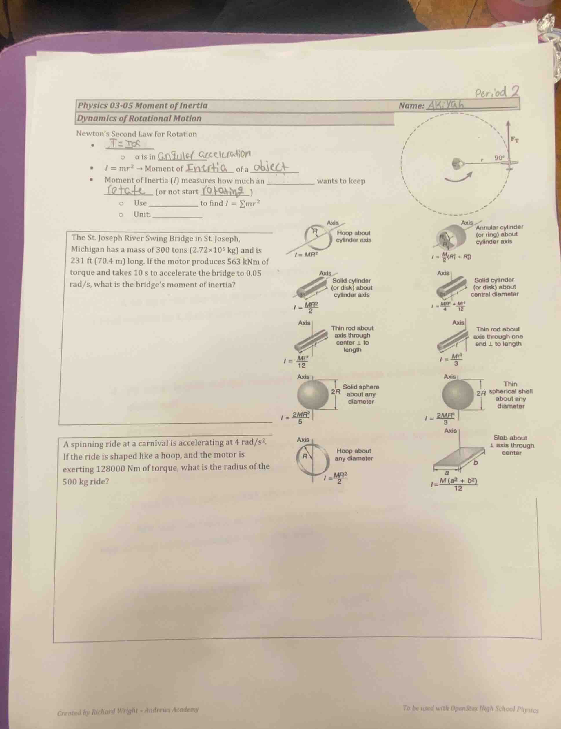 physics 03-05 moment of inertia dynamics of rotational motion newton’s …