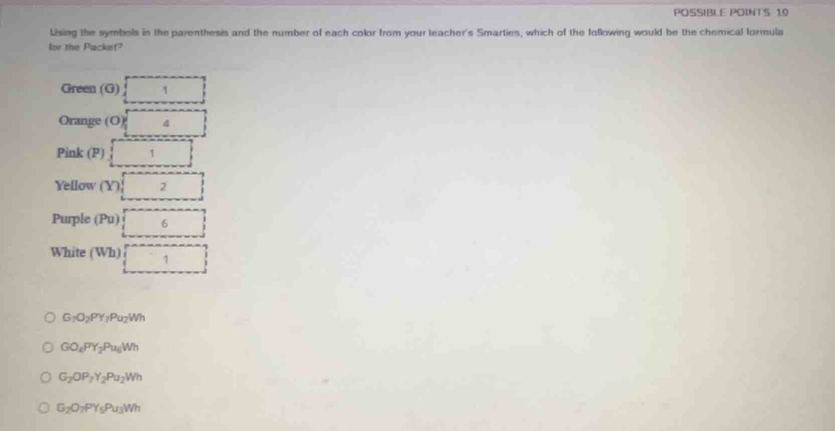 using the symbols in the parenthesis and the number of each color from …