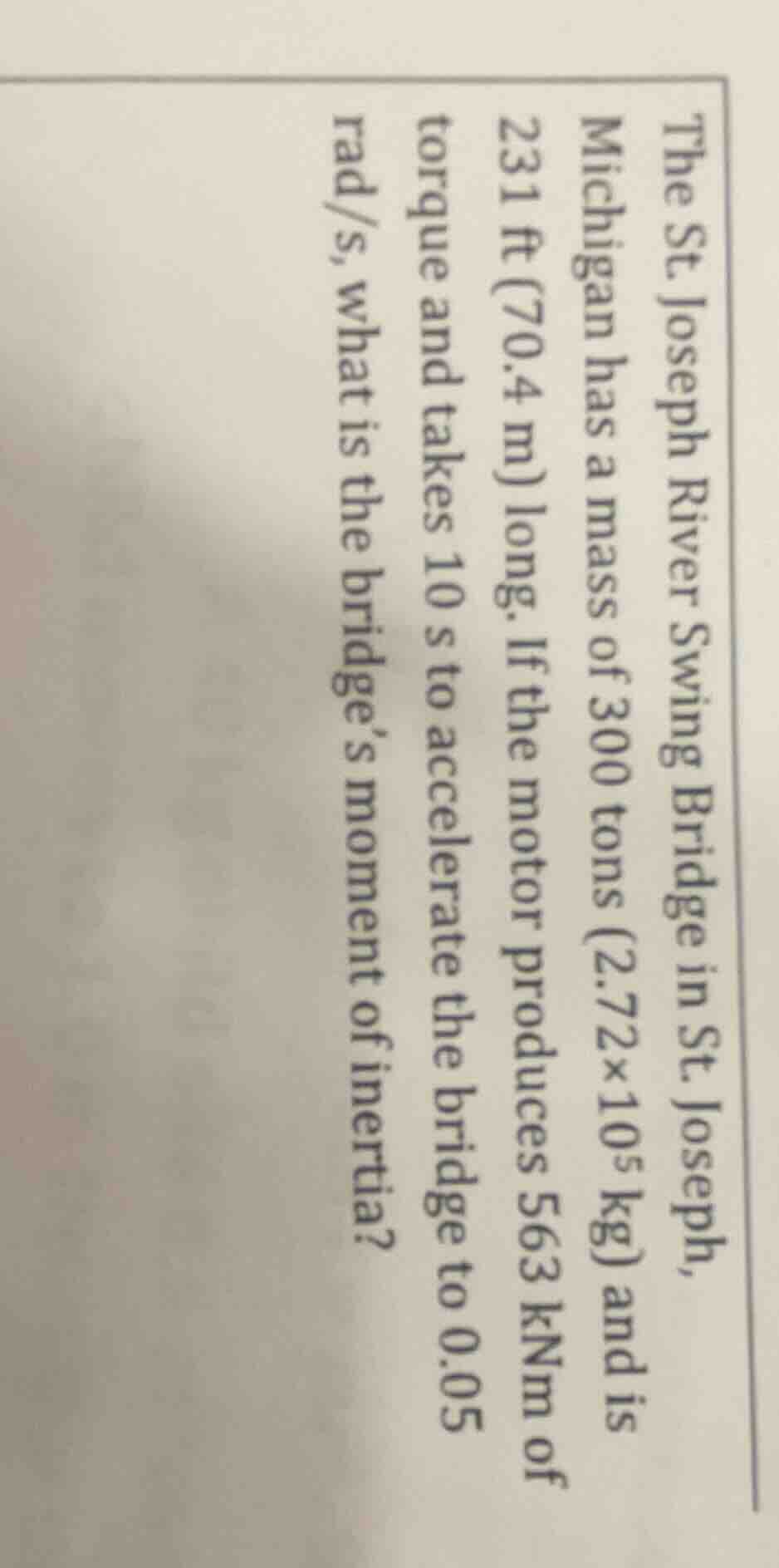 the st joseph river swing bridge in st joseph, michigan has a mass of 3…