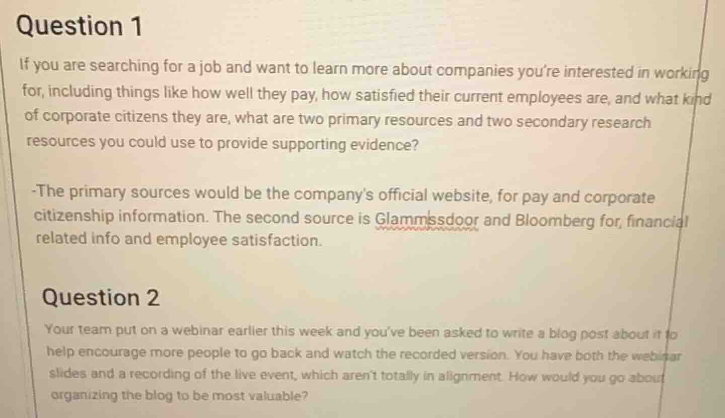 question 1 if you are searching for a job and want to learn more about …