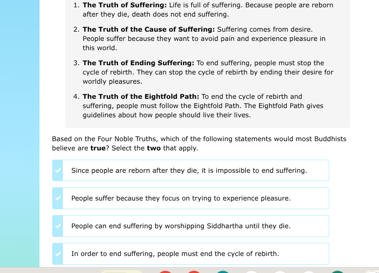 1. the truth of suffering: life is full of suffering. because people ar…