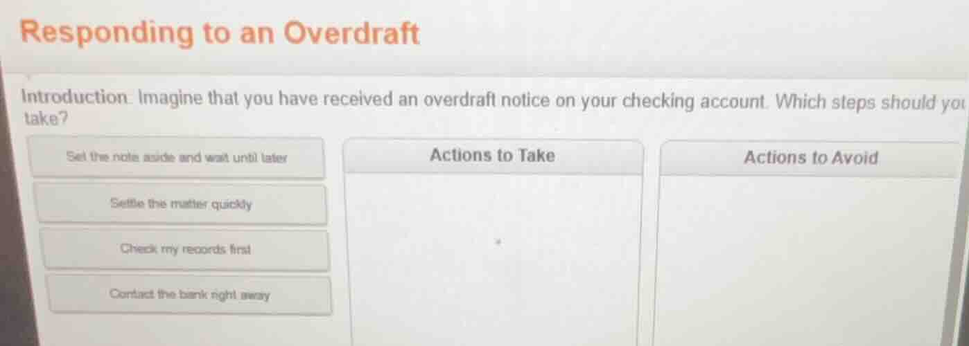 responding to an overdraft introduction: imagine that you have received…