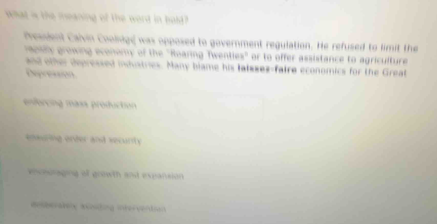 what is the meaning of the word in bold? president calvin coolidge was …