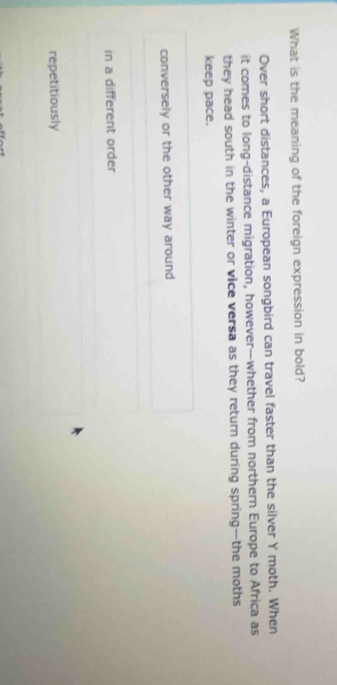 what is the meaning of the foreign expression in bold? over short dista…