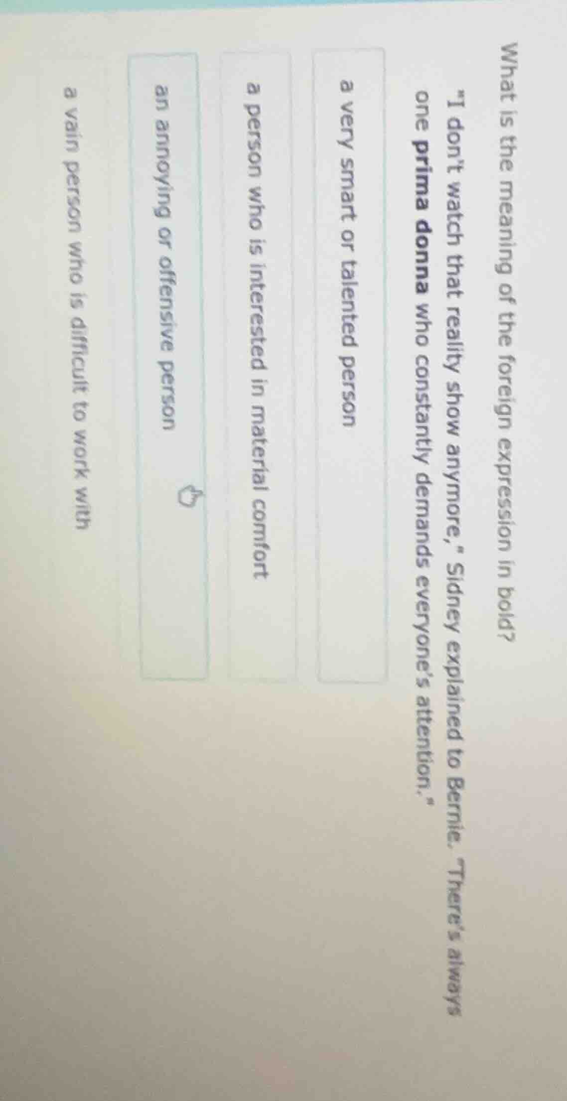 what is the meaning of the foreign expression in bold? \i dont watch th…