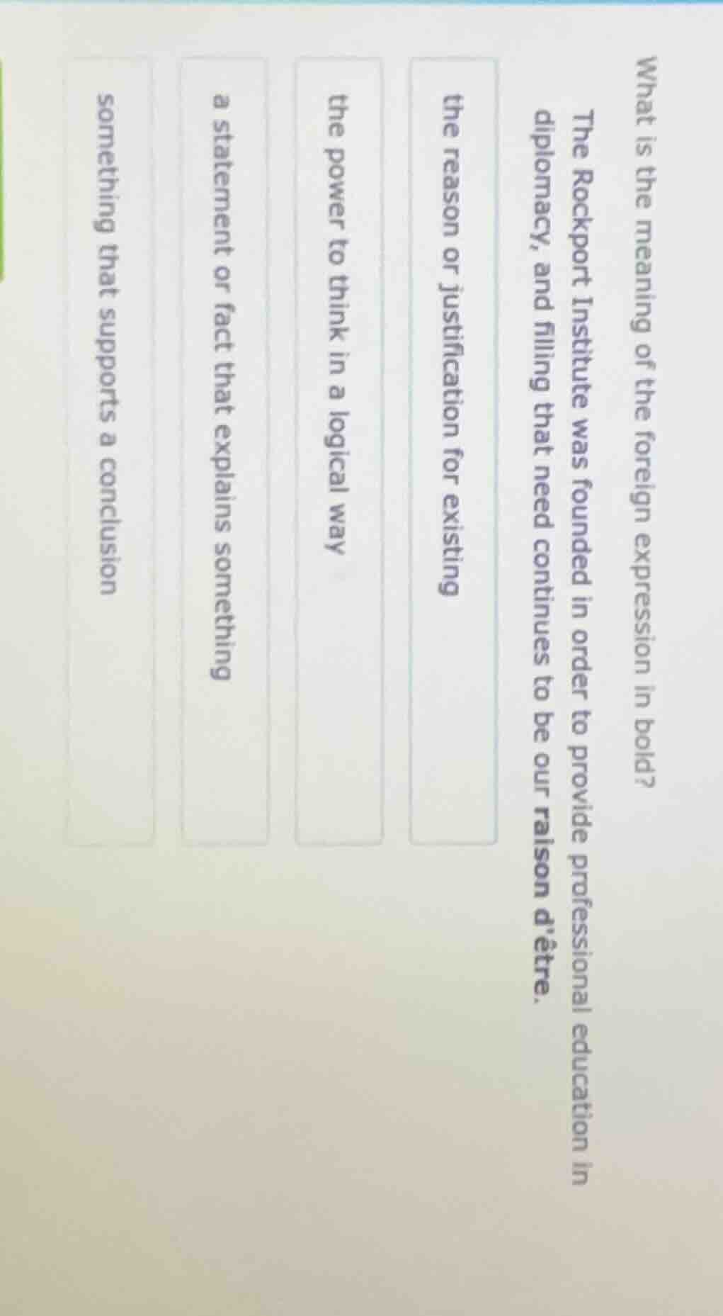 what is the meaning of the foreign expression in bold? the rockport ins…