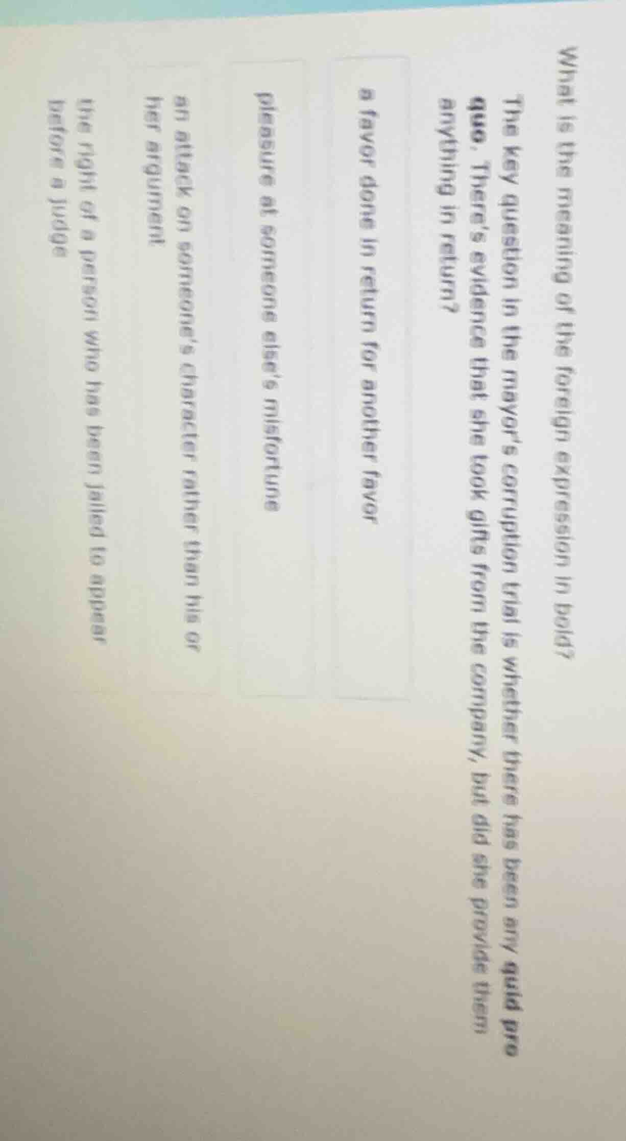 what is the meaning of the foreign expression in bold? the key question…