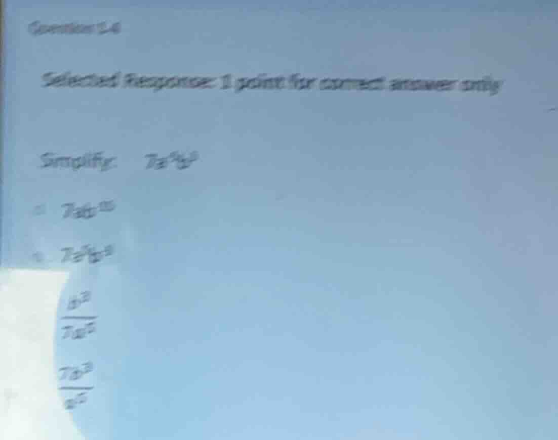 question 1.4 selected response: 1 point for correct answer only simplif…