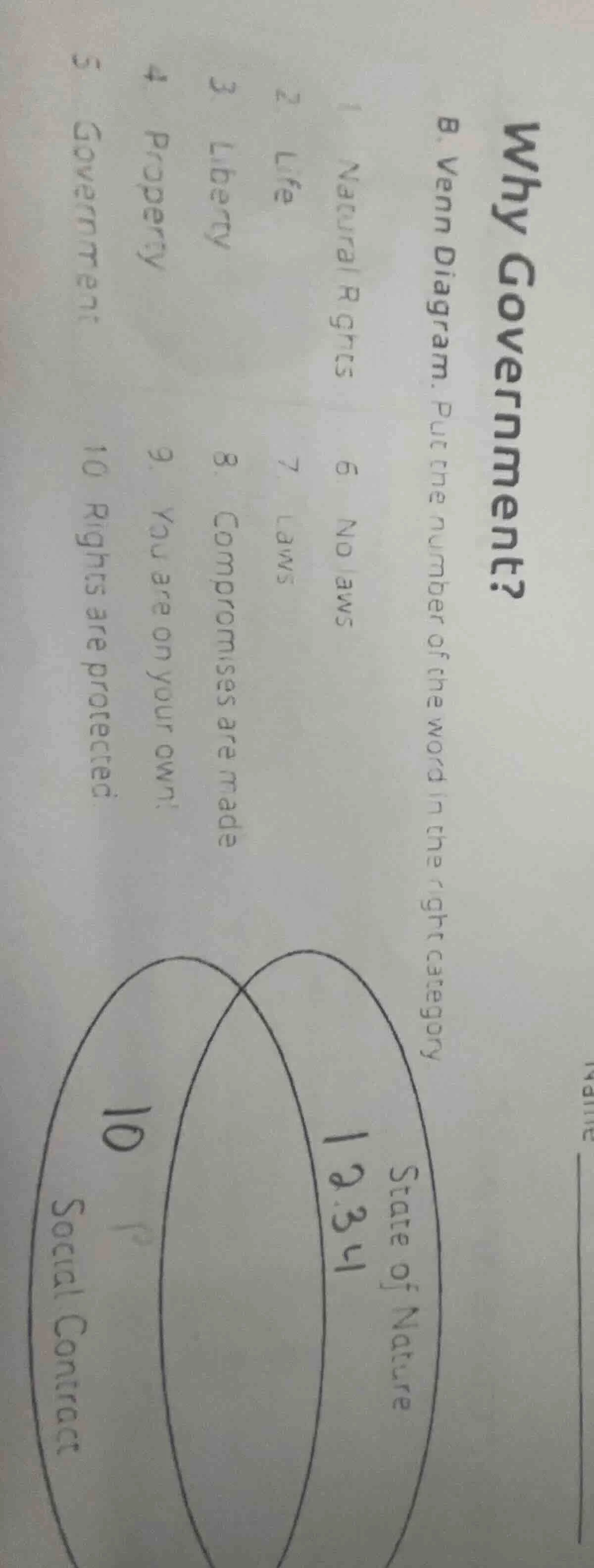 why government? b. venn diagram. put the number of the word in the righ…