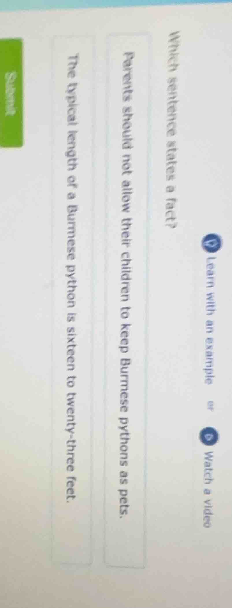 which sentence states a fact? parents should not allow their children t…