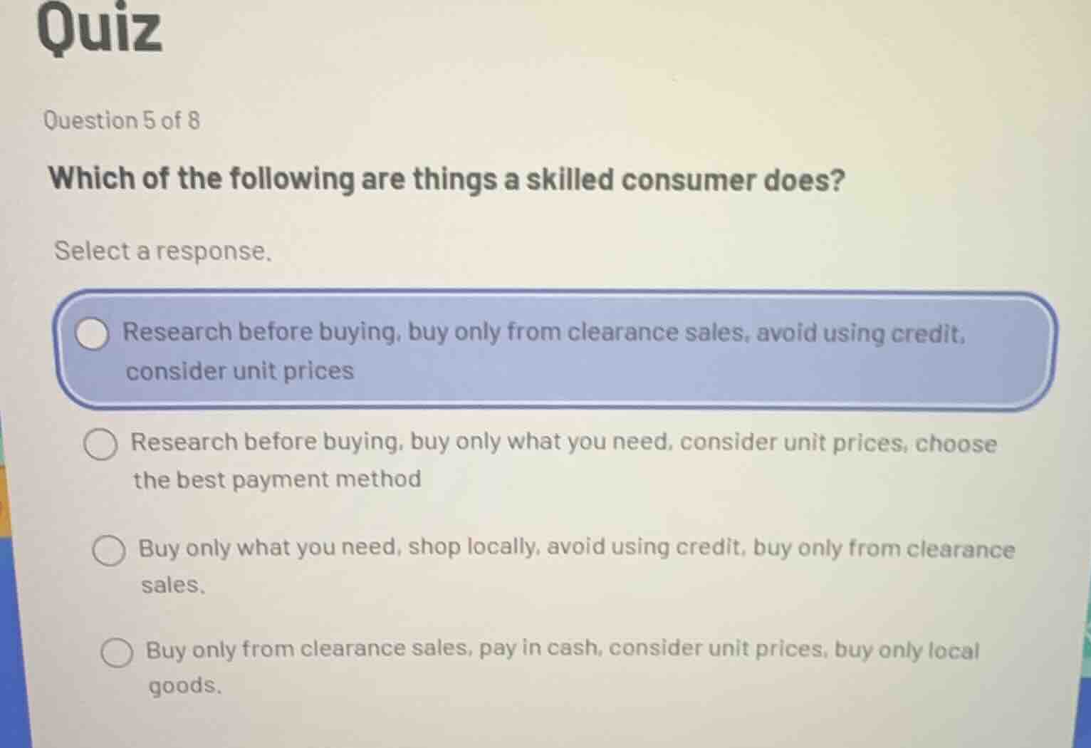 quiz question 5 of 8 which of the following are things a skilled consum…