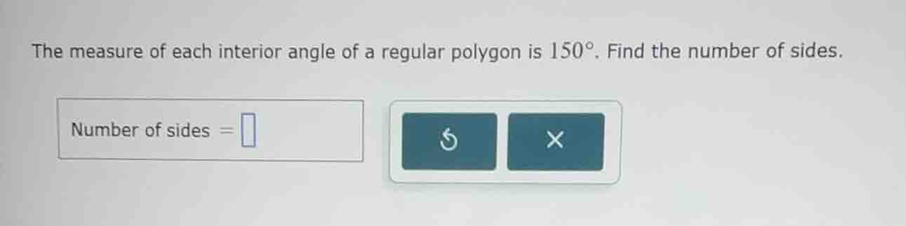 the measure of each interior angle of a regular polygon is 150°. find t…
