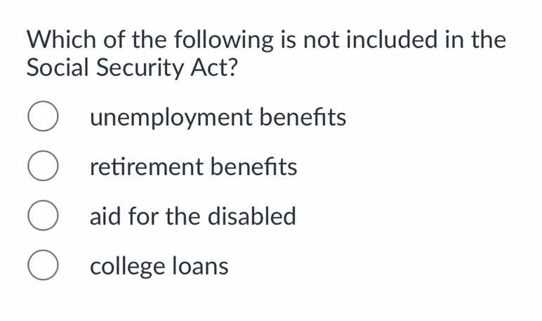 which of the following is not included in the social security act? - un…