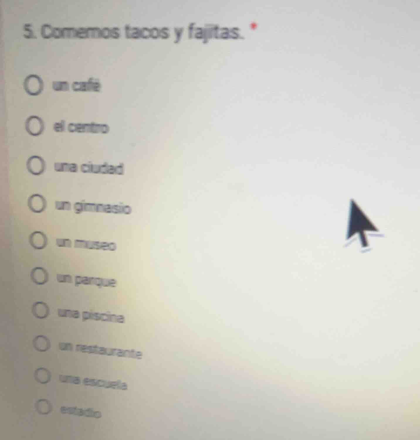5. comemos tacos y fajitas. un café el centro una ciudad un gimnasio un…