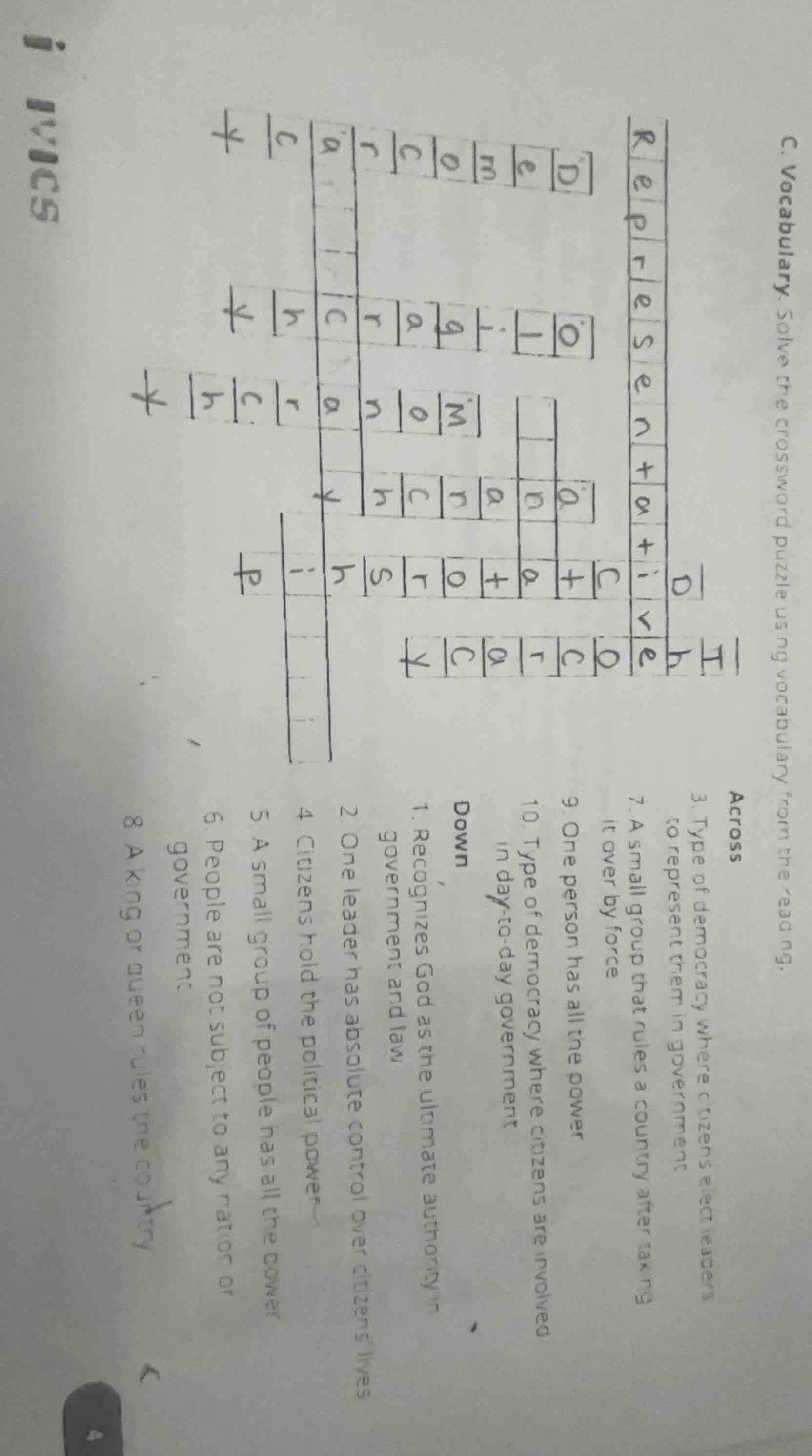 c. vocabulary. solve the crossword puzzle using vocabulary from the rea…