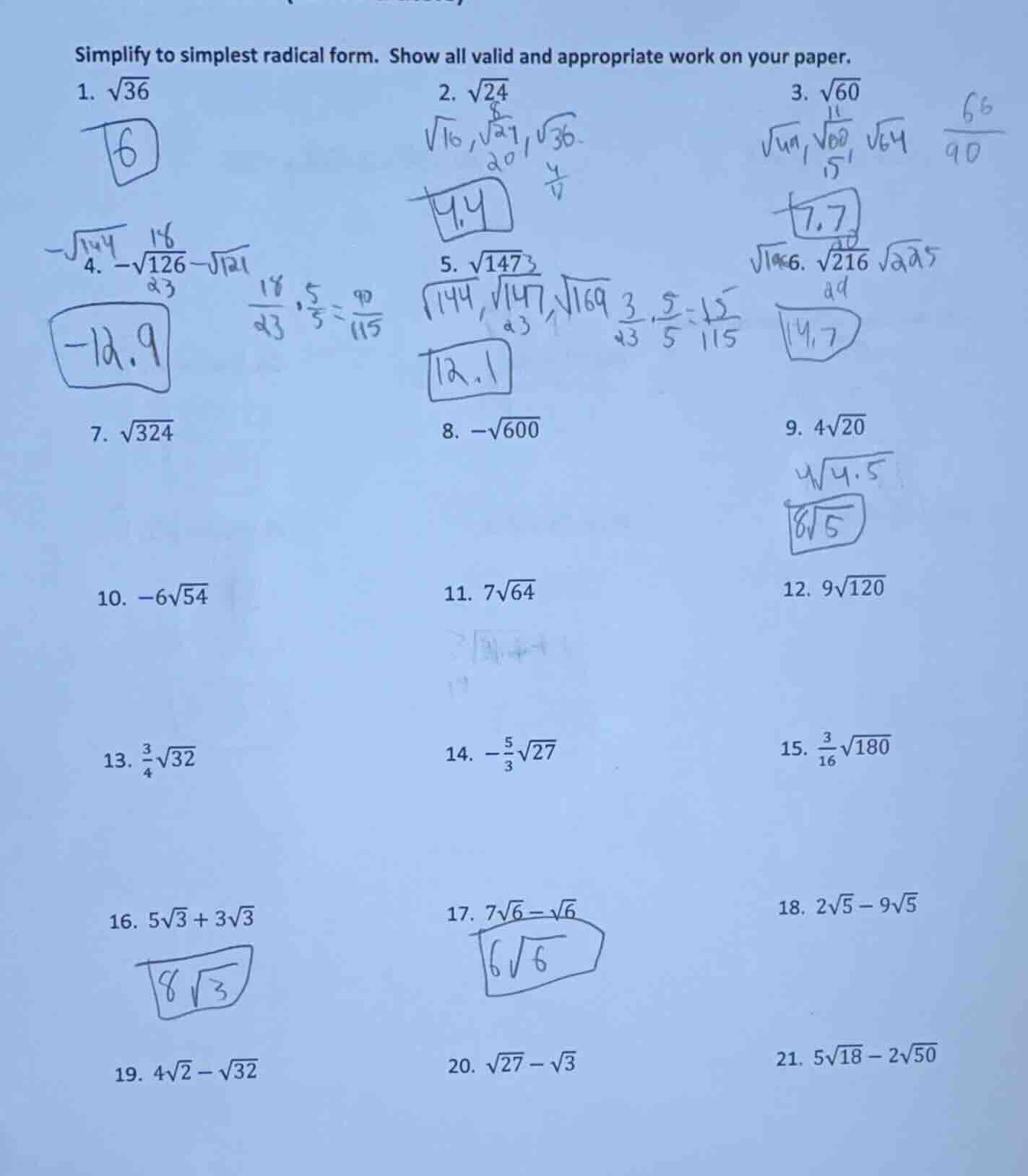 simplify to simplest radical form. show all valid and appropriate work …