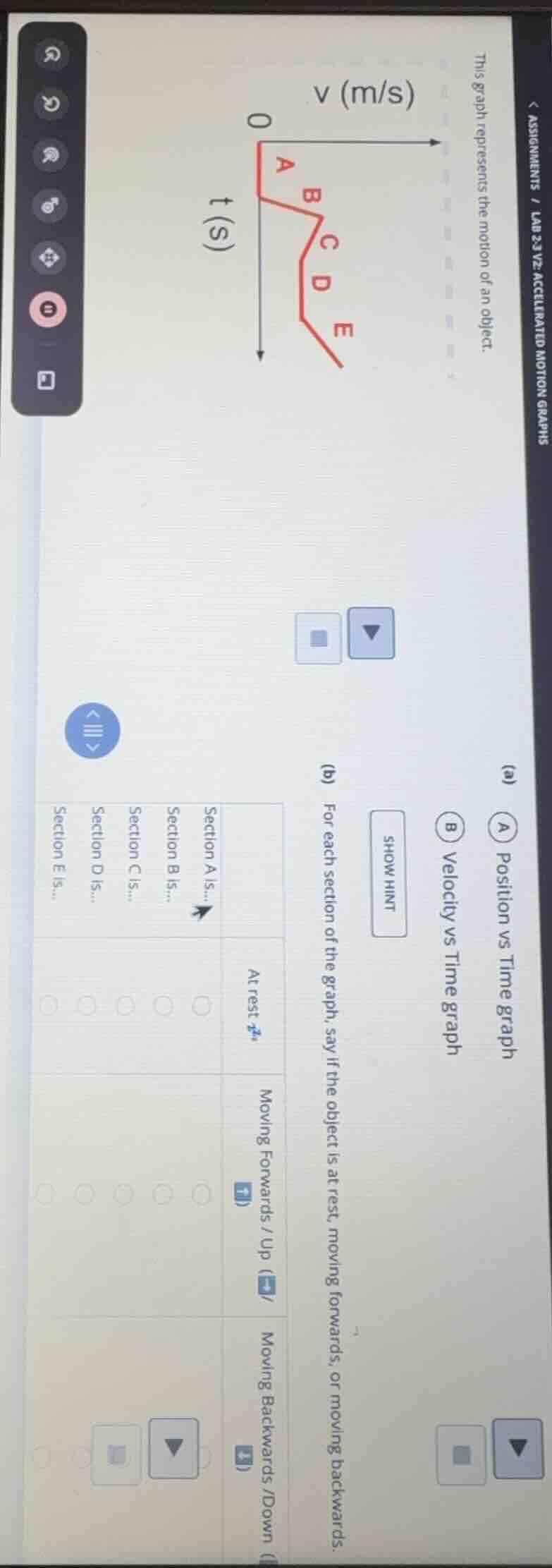 this graph represents the motion of an object. (a) a position vs time g…