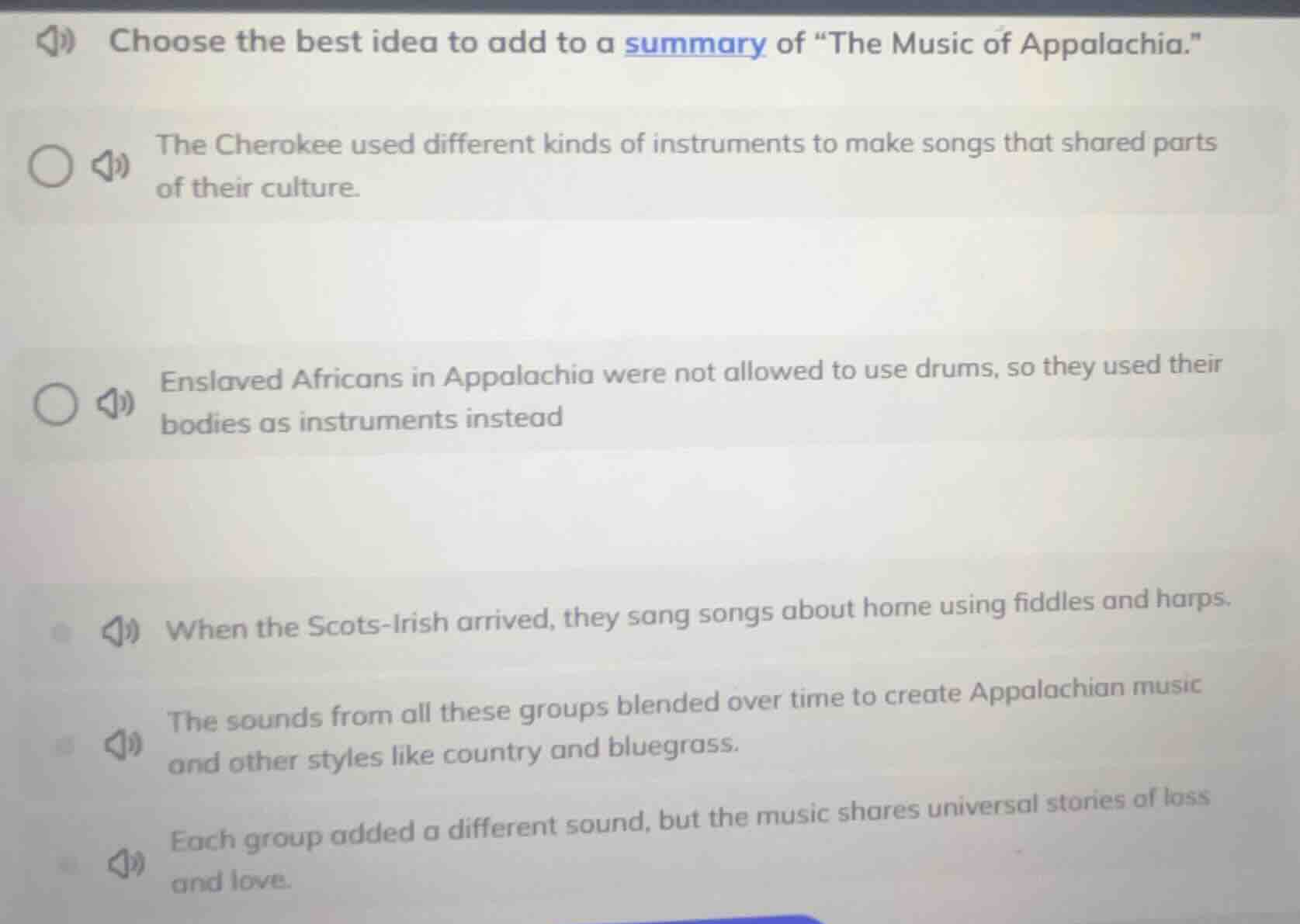 choose the best idea to add to a summary of \the music of appalachia.\ …