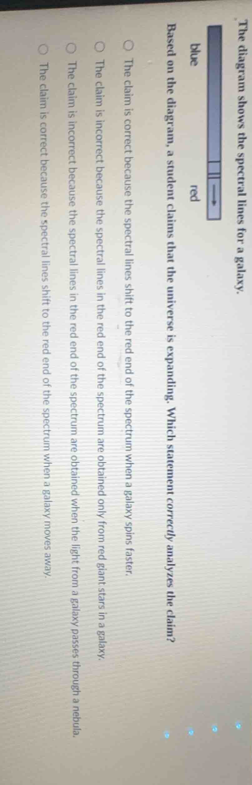 the diagram shows the spectral lines for a galaxy. blue red based on th…