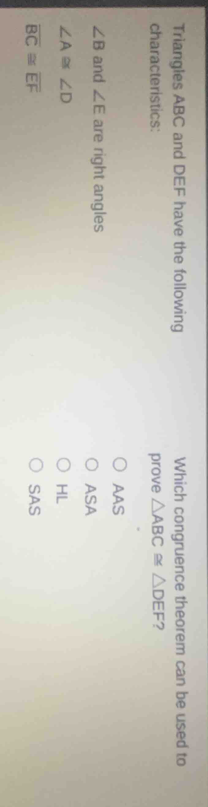 triangles abc and def have the following characteristics: ∠b and ∠e are…