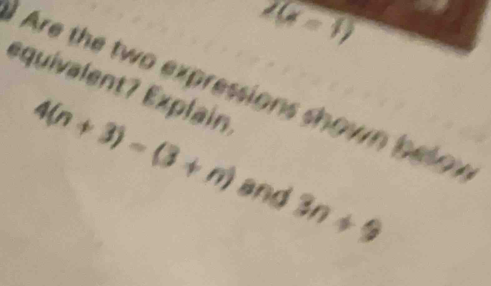 are the two expressions shown below equivalent? explain. $4(n + 3) - (3…