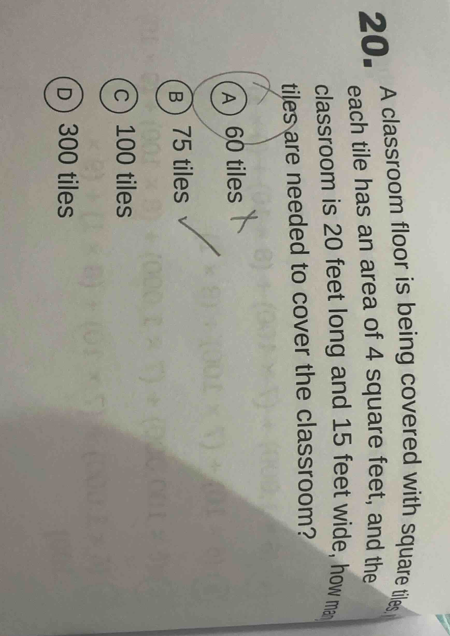 20. a classroom floor is being covered with square tiles. each tile has…