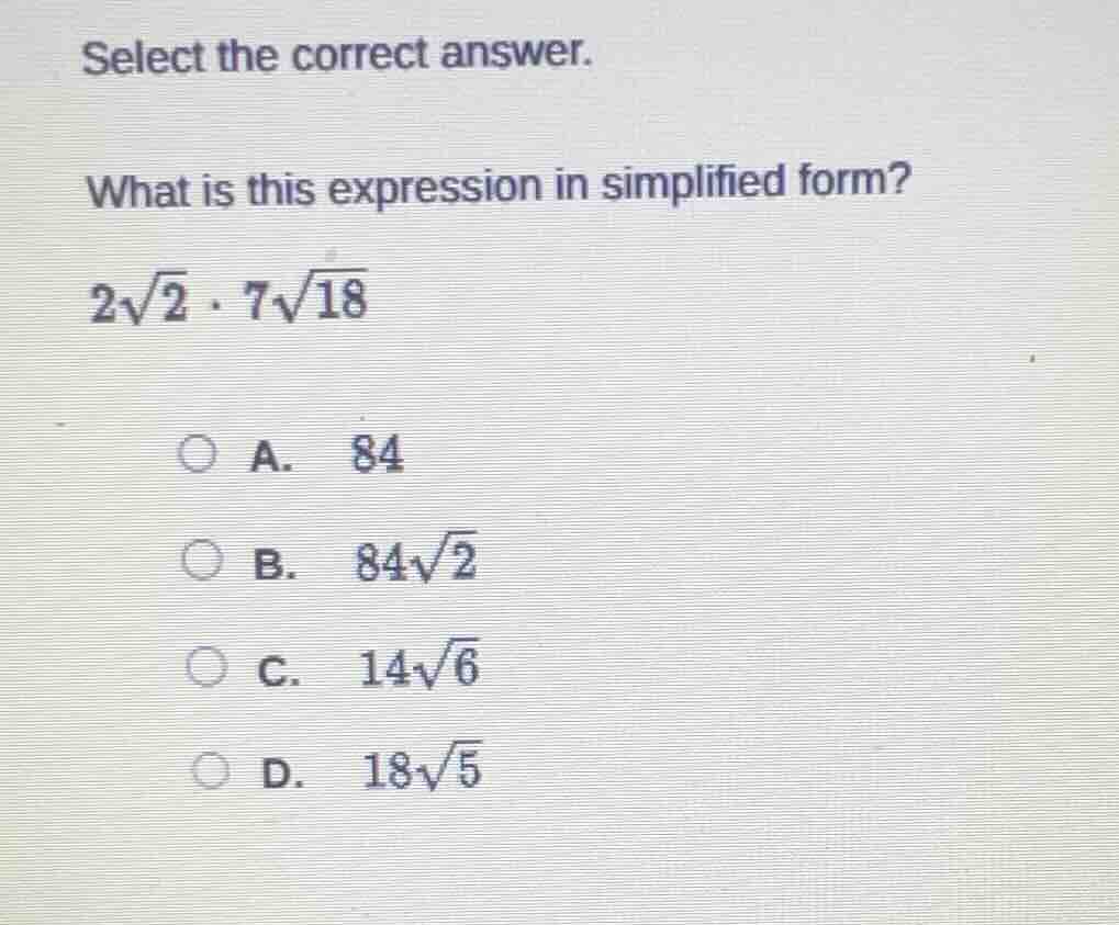 select the correct answer. what is this expression in simplified form? …