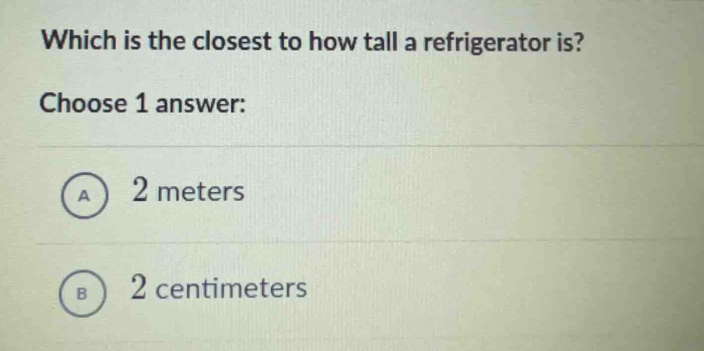 which is the closest to how tall a refrigerator is? choose 1 answer: a …