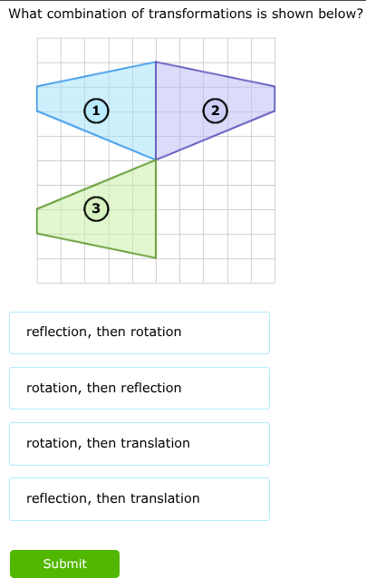 what combination of transformations is shown below? grid with three lab…