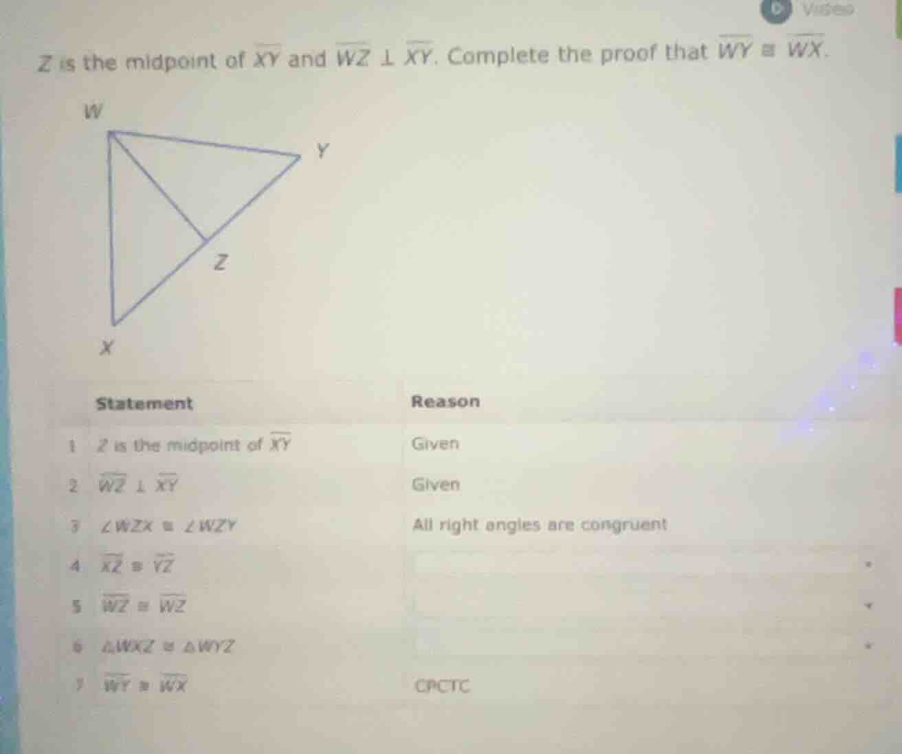 z is the midpoint of \\(\\overline{xy}\\) and \\(\\overline{wz} \\perp …