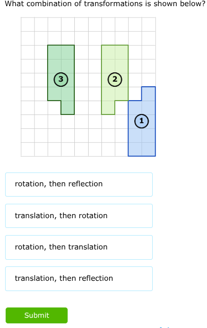 what combination of transformations is shown below? options: rotation, …