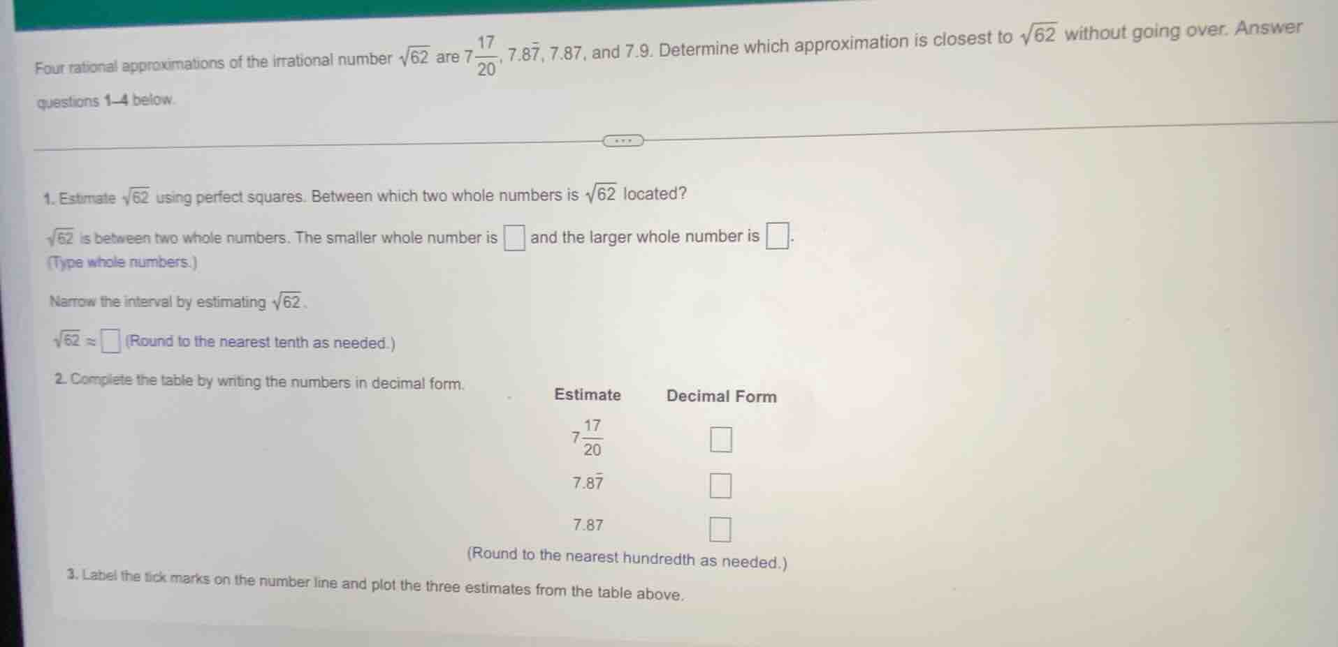 four rational approximations of the irrational number \\(\\sqrt{62}\\) …