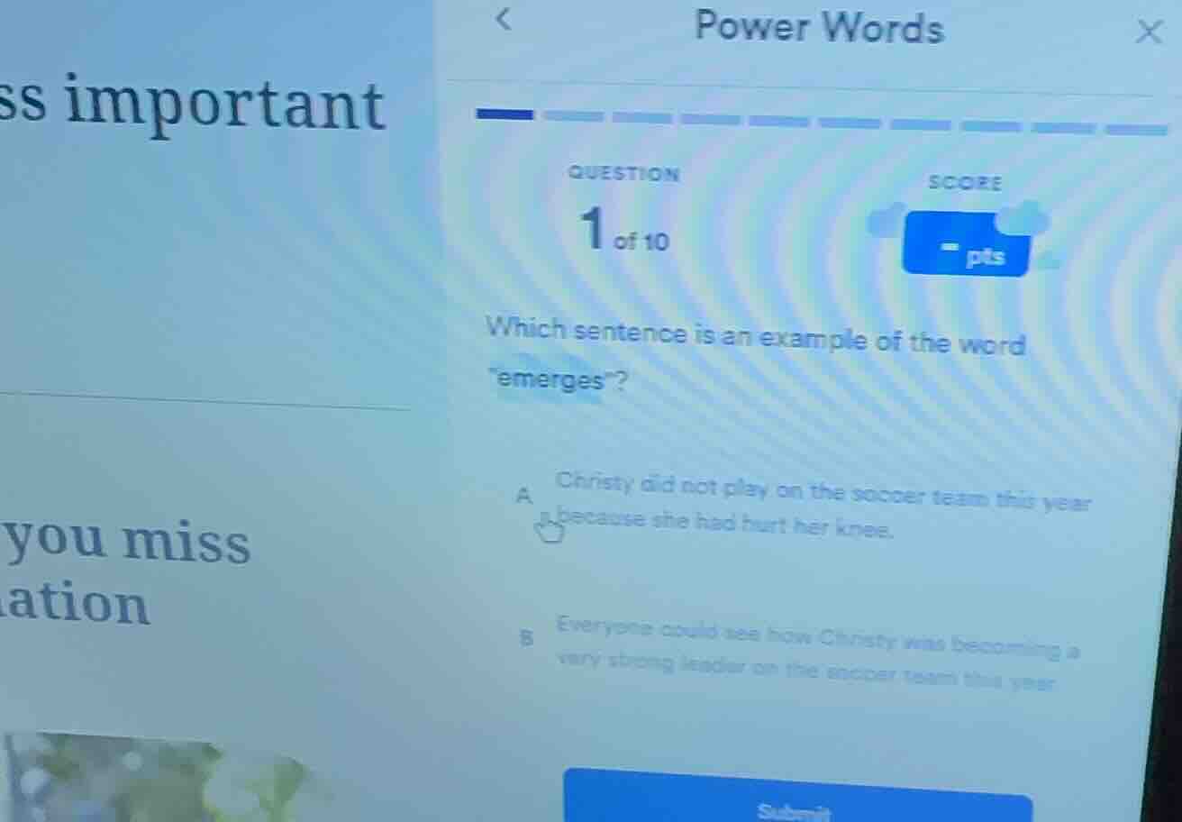 power words question 1 of 10 score - pts which sentence is an example o…