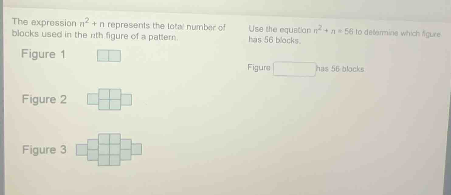 the expression $n^2 + n$ represents the total number of blocks used in …