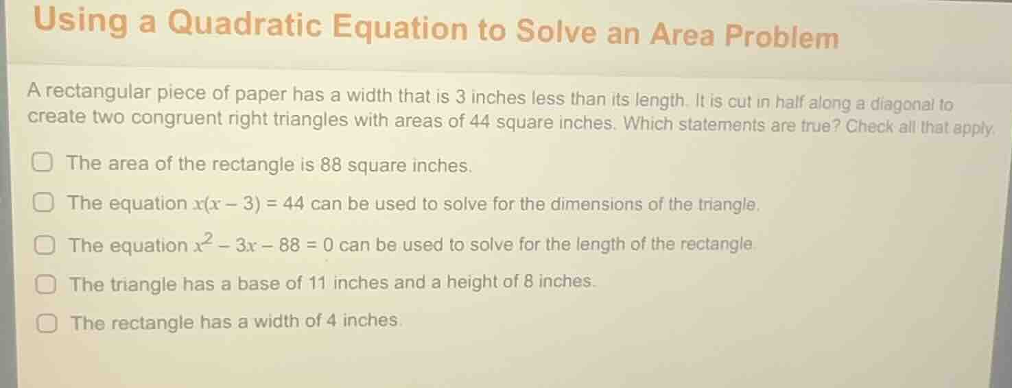 using a quadratic equation to solve an area problem a rectangular piece…